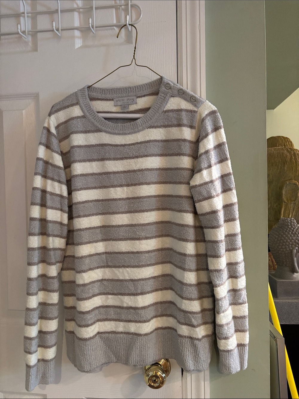 Barefoot Dreams Striped Crewneck Sweater - Gray & Cream